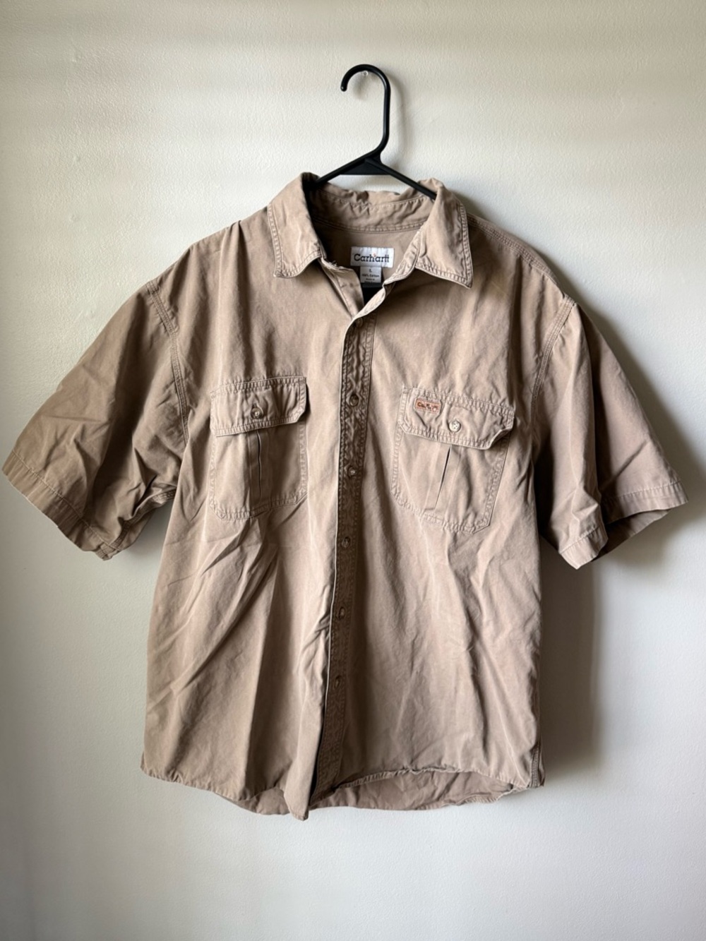 Carhartt Men’s Large Brown Taupe Short Sleeve Button Up Utility Shirt